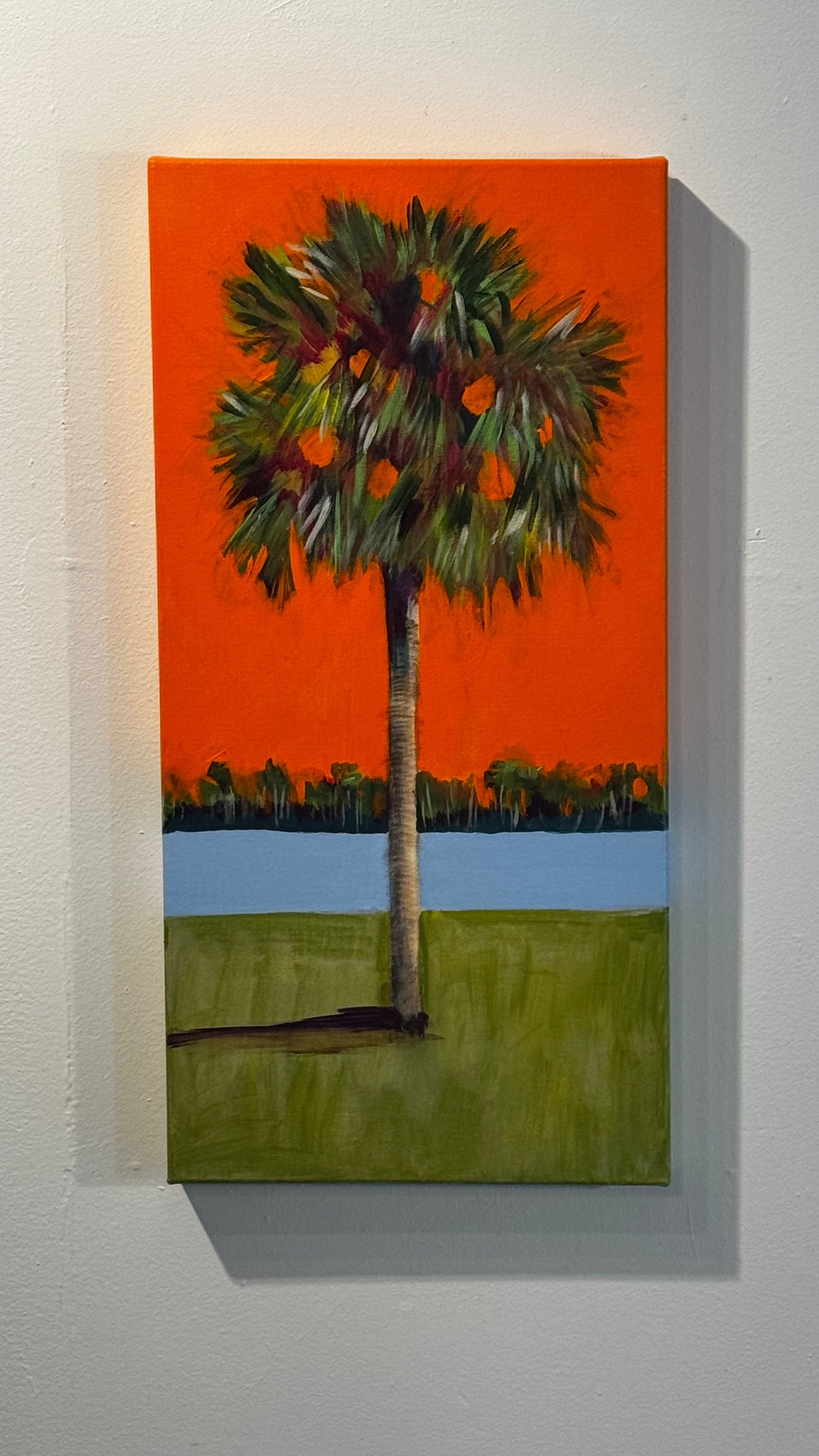 Palmetto on Orange – 24x12 Original Acrylic Painting
